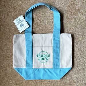 Trader Joe’s mini pastel Cream Blue & green Canvas Tote Bag nwt